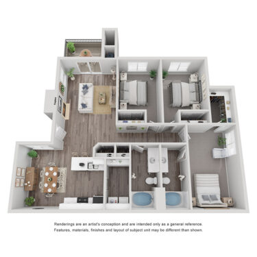 Rendering of the The Donnini floor plan with 3 bedroom[s] and 2 bathroom[s] at Stonelake